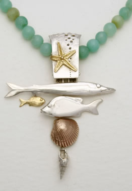 Red Sea Shoal necklacein mixed precious metals on Chrysoprase beads